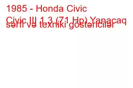 1985 - Honda Civic
Civic III 1.3 (71 Hp) Yanacaq sərfi və texniki göstəricilər