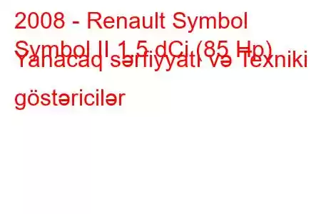 2008 - Renault Symbol
Symbol II 1.5 dCi (85 Hp) Yanacaq sərfiyyatı və Texniki göstəricilər