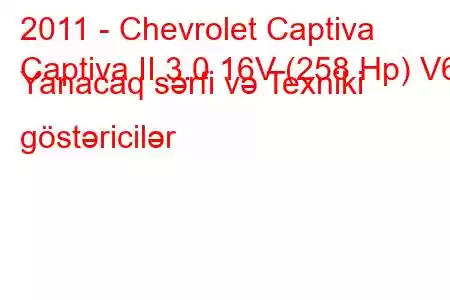 2011 - Chevrolet Captiva
Captiva II 3.0 16V (258 Hp) V6 Yanacaq sərfi və Texniki göstəricilər