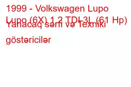 1999 - Volkswagen Lupo
Lupo (6X) 1.2 TDI 3L (61 Hp) Yanacaq sərfi və Texniki göstəricilər