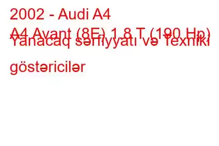 2002 - Audi A4
A4 Avant (8E) 1.8 T (190 Hp) Yanacaq sərfiyyatı və Texniki göstəricilər