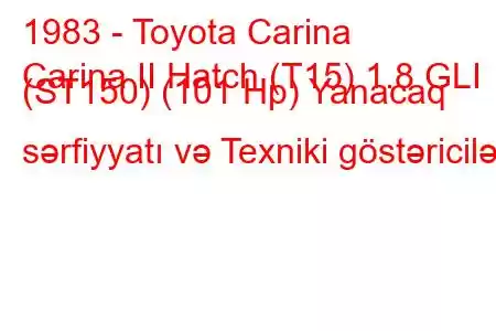 1983 - Toyota Carina
Carina II Hatch (T15) 1.8 GLI (ST150) (101 Hp) Yanacaq sərfiyyatı və Texniki göstəricilər