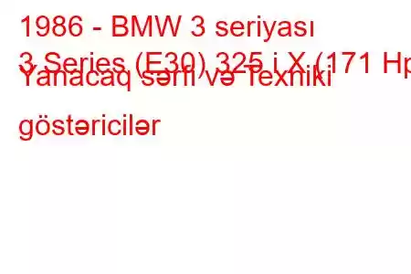 1986 - BMW 3 seriyası
3 Series (E30) 325 i X (171 Hp) Yanacaq sərfi və Texniki göstəricilər