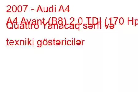 2007 - Audi A4
A4 Avant (B8) 2.0 TDI (170 Hp) Quattro Yanacaq sərfi və texniki göstəricilər