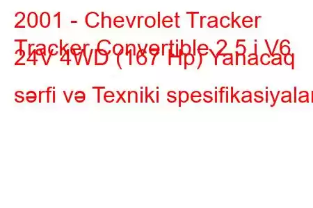 2001 - Chevrolet Tracker
Tracker Convertible 2.5 i V6 24V 4WD (167 Hp) Yanacaq sərfi və Texniki spesifikasiyalar