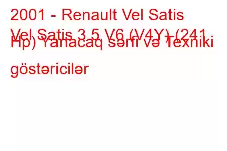 2001 - Renault Vel Satis
Vel Satis 3.5 V6 (V4Y) (241 Hp) Yanacaq sərfi və Texniki göstəricilər