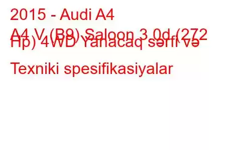 2015 - Audi A4
A4 V (B9) Saloon 3.0d (272 Hp) 4WD Yanacaq sərfi və Texniki spesifikasiyalar