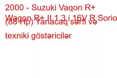 2000 - Suzuki Vaqon R+
Wagon R+ II 1.3 i 16V R Sorio (88 Hp) Yanacaq sərfi və texniki göstəricilər