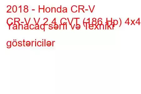 2018 - Honda CR-V
CR-V V 2.4 CVT (186 Hp) 4x4 Yanacaq sərfi və Texniki göstəricilər