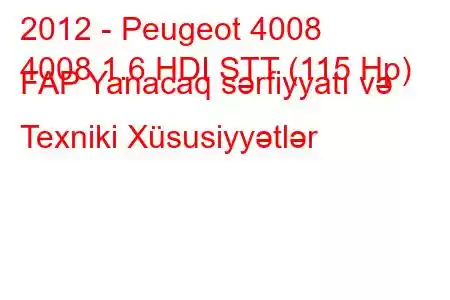 2012 - Peugeot 4008
4008 1.6 HDI STT (115 Hp) FAP Yanacaq sərfiyyatı və Texniki Xüsusiyyətlər