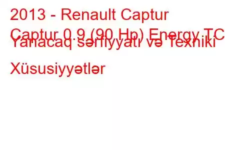 2013 - Renault Captur
Captur 0.9 (90 Hp) Energy TCE Yanacaq sərfiyyatı və Texniki Xüsusiyyətlər