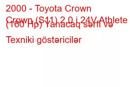 2000 - Toyota Crown
Crown (S11) 2.0 i 24V Athlete (160 Hp) Yanacaq sərfi və Texniki göstəricilər