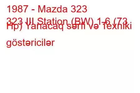 1987 - Mazda 323
323 III Station (BW) 1.6 (73 Hp) Yanacaq sərfi və Texniki göstəricilər