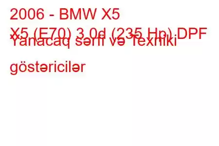 2006 - BMW X5
X5 (E70) 3.0d (235 Hp) DPF Yanacaq sərfi və Texniki göstəricilər