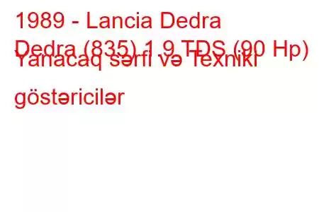 1989 - Lancia Dedra
Dedra (835) 1.9 TDS (90 Hp) Yanacaq sərfi və Texniki göstəricilər