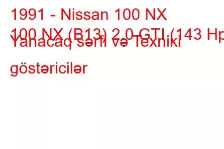 1991 - Nissan 100 NX
100 NX (B13) 2.0 GTI (143 Hp) Yanacaq sərfi və Texniki göstəricilər