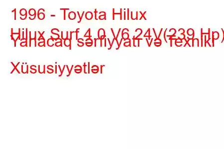 1996 - Toyota Hilux
Hilux Surf 4.0 V6 24V(239 Hp) Yanacaq sərfiyyatı və Texniki Xüsusiyyətlər