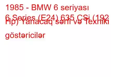 1985 - BMW 6 seriyası
6 Series (E24) 635 CSi (192 Hp) Yanacaq sərfi və Texniki göstəricilər