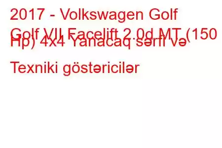 2017 - Volkswagen Golf
Golf VII Facelift 2.0d MT (150 Hp) 4x4 Yanacaq sərfi və Texniki göstəricilər