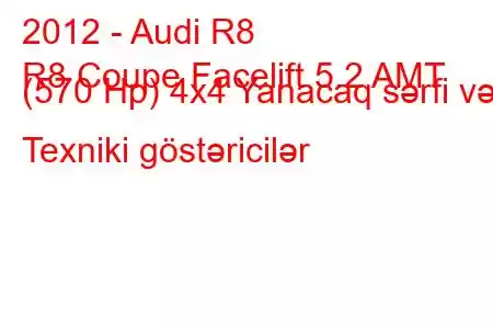 2012 - Audi R8
R8 Coupe Facelift 5.2 AMT (570 Hp) 4x4 Yanacaq sərfi və Texniki göstəricilər