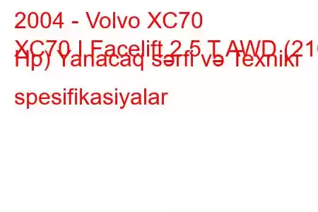 2004 - Volvo XC70
XC70 I Facelift 2.5 T AWD (210 Hp) Yanacaq sərfi və Texniki spesifikasiyalar