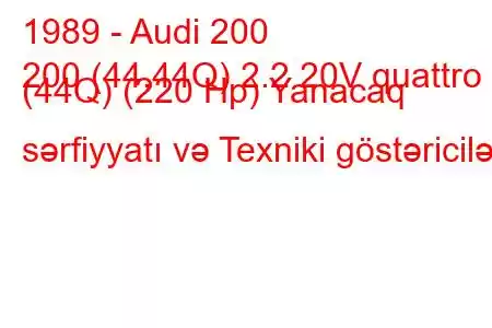 1989 - Audi 200
200 (44,44Q) 2.2 20V quattro (44Q) (220 Hp) Yanacaq sərfiyyatı və Texniki göstəricilər