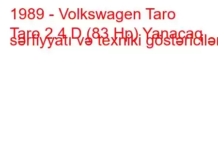 1989 - Volkswagen Taro
Taro 2.4 D (83 Hp) Yanacaq sərfiyyatı və texniki göstəricilər