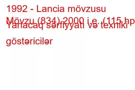 1992 - Lancia mövzusu
Mövzu (834) 2000 i.e. (115 hp) Yanacaq sərfiyyatı və texniki göstəricilər