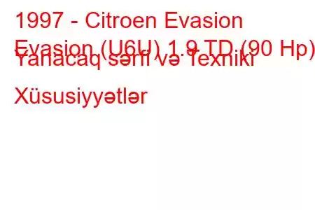 1997 - Citroen Evasion
Evasion (U6U) 1.9 TD (90 Hp) Yanacaq sərfi və Texniki Xüsusiyyətlər