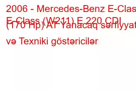 2006 - Mercedes-Benz E-Class
E-Class (W211) E 220 CDI (170 Hp) AT Yanacaq sərfiyyatı və Texniki göstəricilər