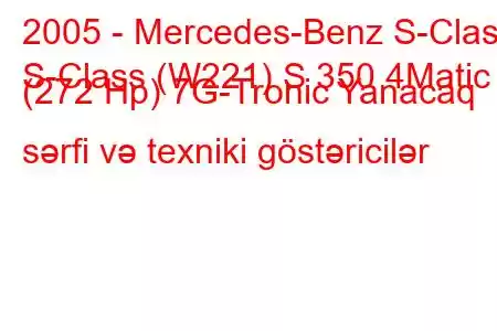 2005 - Mercedes-Benz S-Class
S-Class (W221) S 350 4Matic (272 Hp) 7G-Tronic Yanacaq sərfi və texniki göstəricilər