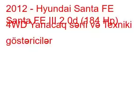 2012 - Hyundai Santa FE
Santa FE III 2.0d (184 Hp) 4WD Yanacaq sərfi və Texniki göstəricilər