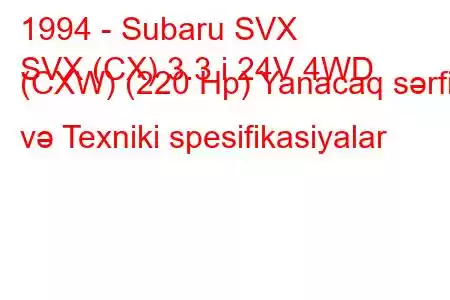 1994 - Subaru SVX
SVX (CX) 3.3 i 24V 4WD (CXW) (220 Hp) Yanacaq sərfi və Texniki spesifikasiyalar