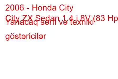 2006 - Honda City
City ZX Sedan 1.4 i 8V (83 Hp) Yanacaq sərfi və texniki göstəricilər