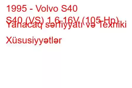 1995 - Volvo S40
S40 (VS) 1.6 16V (105 Hp) Yanacaq sərfiyyatı və Texniki Xüsusiyyətlər