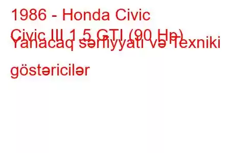 1986 - Honda Civic
Civic III 1.5 GTI (90 Hp) Yanacaq sərfiyyatı və Texniki göstəricilər