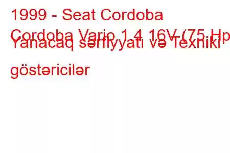 1999 - Seat Cordoba
Cordoba Vario 1.4 16V (75 Hp) Yanacaq sərfiyyatı və Texniki göstəricilər