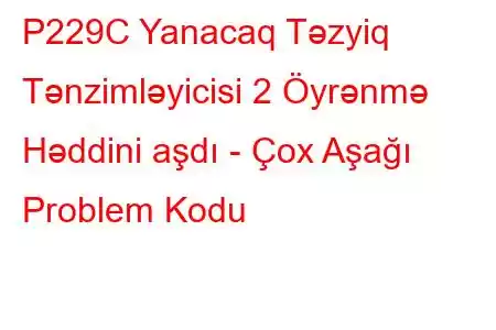 P229C Yanacaq Təzyiq Tənzimləyicisi 2 Öyrənmə Həddini aşdı - Çox Aşağı Problem Kodu