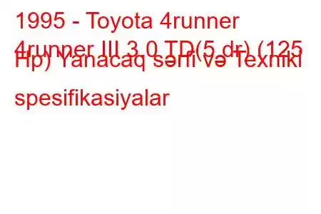 1995 - Toyota 4runner
4runner III 3.0 TD(5 dr) (125 Hp) Yanacaq sərfi və Texniki spesifikasiyalar