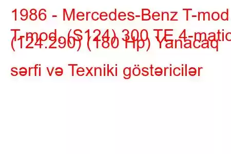 1986 - Mercedes-Benz T-mod.
T-mod. (S124) 300 TE 4-matic (124.290) (180 Hp) Yanacaq sərfi və Texniki göstəricilər