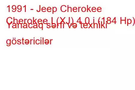 1991 - Jeep Cherokee
Cherokee I (XJ) 4.0 i (184 Hp) Yanacaq sərfi və texniki göstəricilər