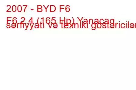 2007 - BYD F6
F6 2.4 (165 Hp) Yanacaq sərfiyyatı və texniki göstəricilər