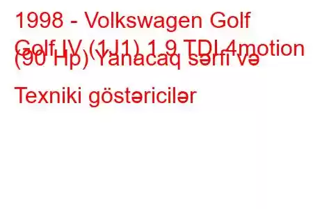 1998 - Volkswagen Golf
Golf IV (1J1) 1.9 TDI 4motion (90 Hp) Yanacaq sərfi və Texniki göstəricilər