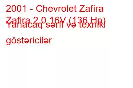 2001 - Chevrolet Zafira
Zafira 2.0 16V (136 Hp) Yanacaq sərfi və texniki göstəricilər