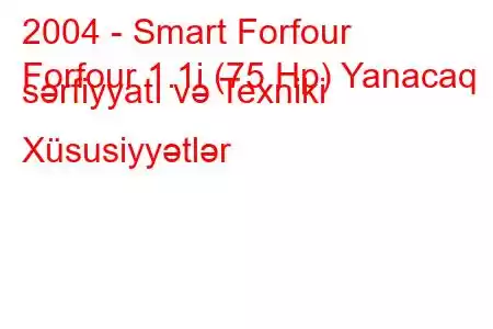 2004 - Smart Forfour
Forfour 1.1i (75 Hp) Yanacaq sərfiyyatı və Texniki Xüsusiyyətlər