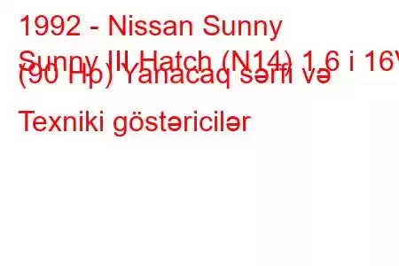 1992 - Nissan Sunny
Sunny III Hatch (N14) 1.6 i 16V (90 Hp) Yanacaq sərfi və Texniki göstəricilər