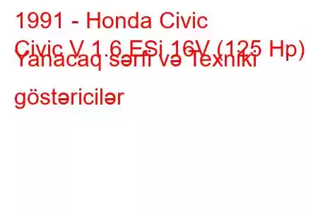 1991 - Honda Civic
Civic V 1.6 ESi 16V (125 Hp) Yanacaq sərfi və Texniki göstəricilər