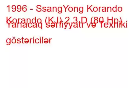 1996 - SsangYong Korando
Korando (KJ) 2.3 D (80 Hp) Yanacaq sərfiyyatı və Texniki göstəricilər