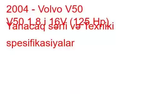 2004 - Volvo V50
V50 1.8 i 16V (125 Hp) Yanacaq sərfi və Texniki spesifikasiyalar