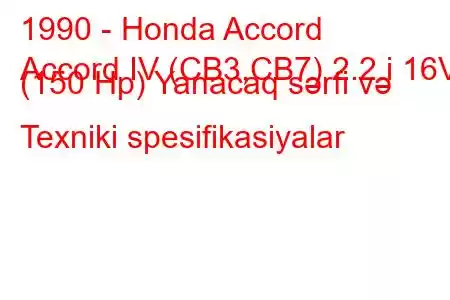 1990 - Honda Accord
Accord IV (CB3,CB7) 2.2 i 16V (150 Hp) Yanacaq sərfi və Texniki spesifikasiyalar